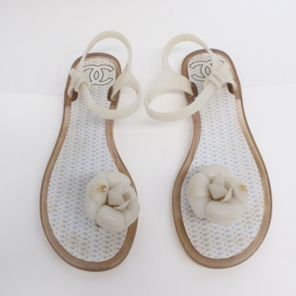 chanel camellia jelly sandals